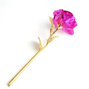 Trandafir artificial, suflat cu aur 24K, cutie eleganta, punga de cadou inclusa, roz - Img 4