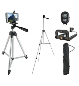 Trepied foto universal 133 cm ,filet 1/4 cu suport de telefon si telecomanda bluetooth - Gri - Img 2