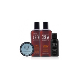 Essential Set American Crew: Daily, Balsam, For Moisturizing, 100 ml + Daily, Șampon, Moisturising, 100 ml + Fiber, Hair Styling Pomade, For Styling, Strong Hold, 50 ml + Precision, Soothing, Shaving Gel, 50 ml