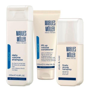 Xmas Set Set Marlies Moller: Lift-Up, Balsam, For Volume, 100 ml + Finally Strong, Spray de păr, For Styling, Strong Hold, 125 ml + Daily Volume, Șampon, 200 ml