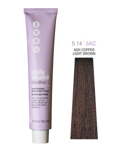 Milk Shake, Creative, Paraben Free, Permanent Vopsea de păr, 5.14/5AC Ash Copper Deep Light Brown, 100 ml