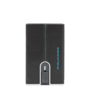 Piquadro, Blue Square, Leather Wallet, Square Sliding System with Money Clip, PP5358B2R-N, Black, For Men