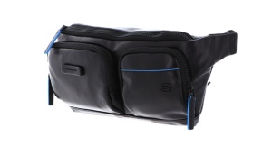 Piquadro, Blue Square, Genuine Leather, Textile Fanny Pack, Toiletry, CA5578B2V, Black, 32x14x7 cm, For Men