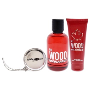Set Dsquared 2: Red Wood, Apă de toaletă, For Women, 100 ml + Red Wood, Shower Gel & Shampoo 2-In-1, 100 ml + Dsquared, GWP Textile Pouch, Silver
