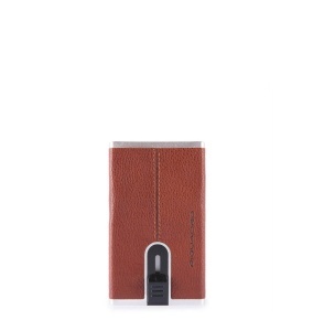 Piquadro, Blue Square, Leather Card Holder, Square Sliding System, PP4891B3R, Brown, For Men