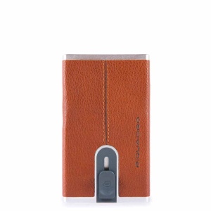 Piquadro, Piquadro, Leather Card Holder, Square Sliding System, Arancio, Unisex