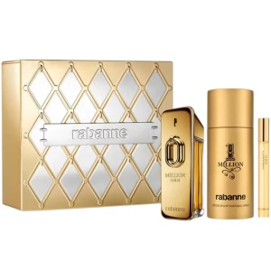 Set Paco Rabanne: Million Gold, Apă de parfum, For Men, 100 ml + Million Gold, Apă de parfum, For Men, 10 ml + 1 Million, Anti-Perspirant, Deodorant Spray, For Men, 150 ml