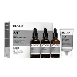 Skin Brightening Set Revox B77: Just, Caffeine 5%, Anti-Dark Circles, Day, Eye Serum, 30 ml + Just, Vitamin C 2%, Anti-Oxidant, Serum, For Face, 30 ml + Just, Glycolic Acid 20%, Toning, Serum, For Face, 30 ml + Just, Squalane, Eliminates Impurities, Clean