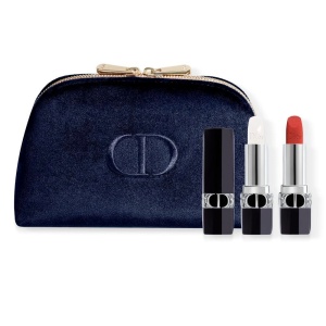 Set Christian Dior: Couture Colour, Velvet, Ruj cremă, 720, Icone, Refillable, 3.5 ml + Couture Colour, Lip Balm, 000, Diornatural, Refill, 3.5 g + Textile Makeup Bag, Blue