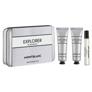 Set Montblanc: Explorer Platinum, Apă de parfum, For Men, 7.5 ml + Explorer Platinum, Hydrating, Cream, For Face, 30 ml + Explorer Platinum, Hydrating, Shower Gel, All Skin Types, 30 ml