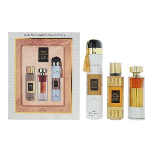 Set Ard Al Zaafaran: Oud Romancea, Apă de parfum, For Women, 100 ml + Oud Romancea, Scented Spray, For Women, 250 ml + Oud Romancea, Amber, Room Air Freshener, 300 ml