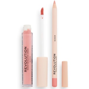 Set Makeup Revolution: Makeup Revolution, Ruj lichid, Queen, 3 ml + Makeup Revolution, Precision, Lip Liner, Queen, 1 g