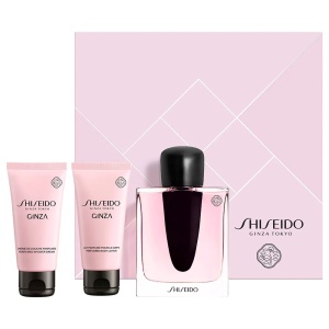 Set Shiseido: Ginza, Apă de parfum, For Women, 50 ml + Ginza, Moisturizing, Body Lotion, 50 ml + Ginza, Cleansing, Shower Gel, For All Skin Types, 50 ml