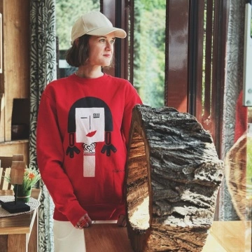Bluza rosie bumbac organic MADAME ENCO - Img 3