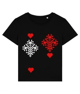 Tricou negru bumbac organic QUEEN OF HEARTS - Img 2