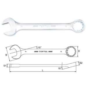 Cheie cleste combinat, 15 °, dimensiune metrica: 65 mm, marime: 65, lungime: 699mm, final: satin cromat TOPTUL - Img 2