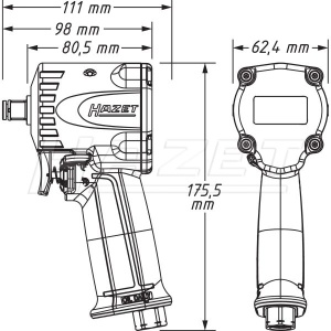 Surubelnita electrica diametru extern 1/2", 1200 Nm, putere 610 Nm, 8800 rev./min., consum aer: 127,4 l/min., greutate: 1,25 kg HAZET - Img 2