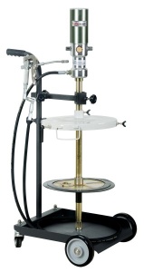 Aparat gresare pentru galeti/butoaie de 50-60kg; Pompa pneumatica vaselina, randament 50:1, Pistol de gresat, capac 385mm, presiune 335-360mm, Furtun 4m, pe carucior PROFITOOL