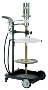 Aparat gresare pentru galeti/butoaie de 50-60kg; Pompa pneumatica vaselina, randament 50:1, Pistol de gresat, capac 385mm, presiune 335-360mm, Furtun 4m, pe carucior PROFITOOL