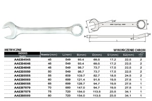 Cheie cleste combinat, 15 °, dimensiune metrica: 65 mm, marime: 65, lungime: 699mm, final: satin cromat TOPTUL - Img 3
