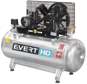 Compresor cu piston EVERT serie HD, 4 kW 400V 15 bar, eficienta: 580l/min., rezervor: 270L, numar cilindri: 2buc (reyervor galvanizat)
