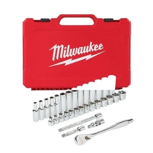 Set scule / Set prize, omogen 32 buc, profil: Hexagonal, priză / antrenare: 3/8", ambalaj: valiză din plastic MILWAUKEE