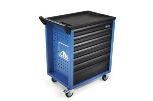 Cărucior/cutie pentru scule cu echipament, număr de scule 70 buc., număr de sertare echipate 5, tip tavă de inserție: spumă (SFS), culoare albastru, utilizare prevăzută: Sisteme de frânare (număr de t