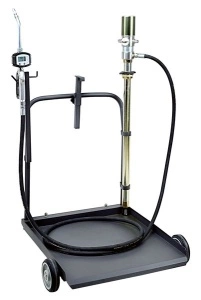 Aparat gresare pentru galeti/butoaie 180-220l, ulei pneumatic cu un randament de 3-1, un pistol cu un contor de debit, furtun ulei de 4m, carucior pentru butoi PROFITOOL
