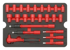 Set de scule, 50buc., priză 6PT / clește combinat / clește de tăiat / clește de tăiere diagonală / bară de prelungire / izolat VDE / cuțit / clichet / șurubelniță, profil: hexagon SONIC - Img 2