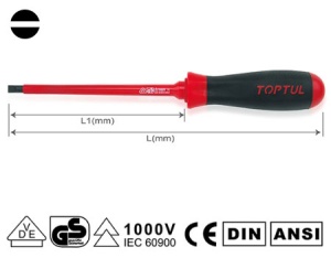 Surubelnita (Cap plat) plat, dimensiune metrica: 5,5 mm, standard, lungime: 125 mm, lungime totala: 240 mm, maner: ergonomice / izolat, varf: calit/intarit/izolat/magnetic/negru TOPTUL - Img 3