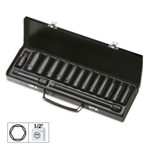Set 15 piese de impact cu 12 tubulare lungi de 1/2" hexagonale + adaptor JBM