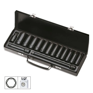 Set 15 piese de impact cu 12 tubulare lungi de 1/2" hexagonale + adaptor JBM