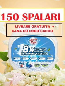 150 X Capsule detergent pentru rufe, Annes Pods, 4in1, 20 grame , aroma Mountain Spring, capsule detergent lichid concentrat cu microcapsule,