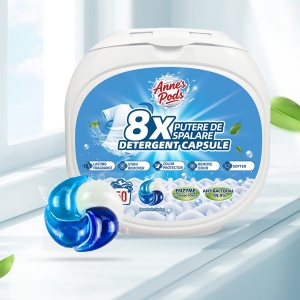 Capsule detergent pentru rufe, Annes Pods, 4in1, 20 grame , aroma Mountain Spring, capsule detergent lichid concentrat cu microcapsule, 50 Spalari