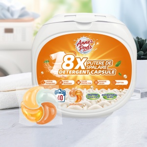 Capsule detergent pentru rufe, Annes Pods, 4in1 ,25grame, aroma Passionate Love ,capsule detergent lichid concentrat cu microcapsule, 40 Spalari