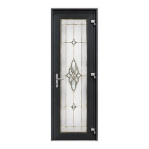 Ușă de interior PVC cu vitraj decorativ auriu, Ramplast SOLID 700, 99×233 cm