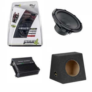 Pachet Subwoofer auto Hertz Cento CS 350W + Amplificator Deaf Bonce MFA 1.800 + Kit de cabluri complet - Img 1