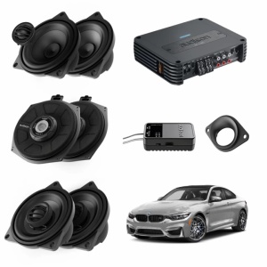 Pachet sistem audio Plug&Play Audison dedicat BMW K4M X4M + Amplificator SR 4.300 520W + Conectica dedicata
