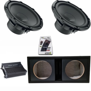 Pachet 2 x Subwoofer auto Hertz Cento CS 350W + Amplificator Deaf Bonce Machete MFA 1.1000 + Kit de cabluri complet - Img 1