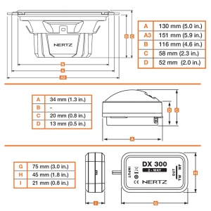 Difuzoare auto Hertz Dieci DSK 130.3, set sistem 2 căi, 130mm, 60W RMS, 4Ω, 4 difuzoare + Accesorii - Img 3