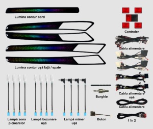 Lumini ambientale dedicate Volkswagen Golf 7 2012-2020, RGB Acrilice 18 in 1 Dinamice cu efect symphony, Control din Aplicatie Bluetooth / Buton