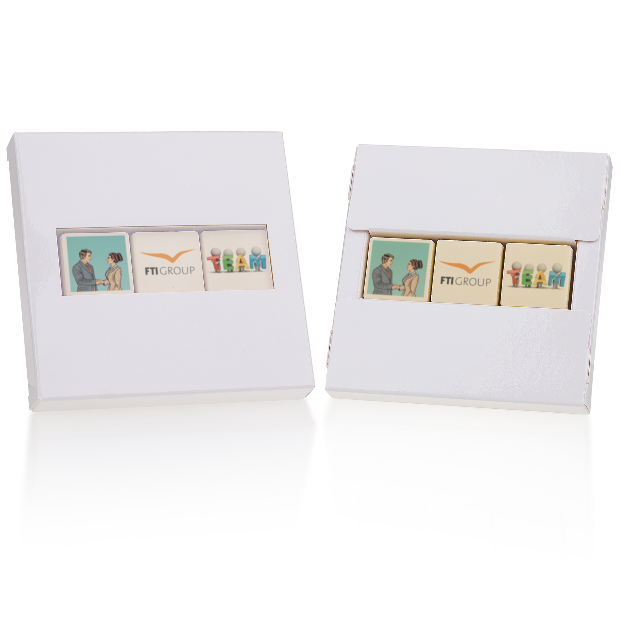 Cutie patrata ChocoPrints Trio cu trei cuburi ciocolata printate