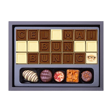 Mesaj de Ciocolată "Cel mai bun bunic" și 5 Praline Belgiene