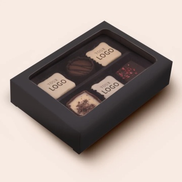 Cutie neagra cu 3 praline belgiene personalizate cu logo si 3 praline standard