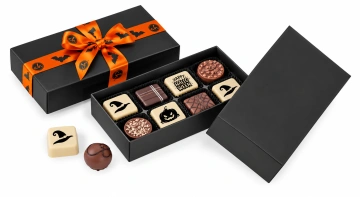 Cadou Halloween cu 8 praline belgiene in cutie cu tematica