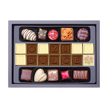 Mesaj de Ciocolată "O zi Dulce" și 10 Praline Belgiene