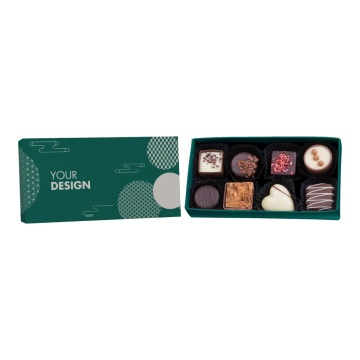 Cutie alba cu 8 praline belgiene personalizata corporate