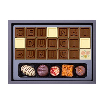 Mesaj de Ciocolată "Cei mai dulci bunici" și 5 Praline Belgiene
