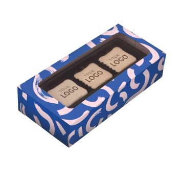 Cutie cu 3 praline personalizabile cu logo si ambalaj personalizat complet