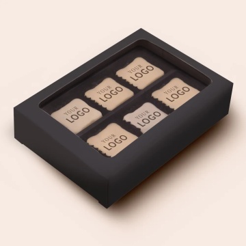 Cutie neagra cu 6 praline belgiene personalizate cu logo